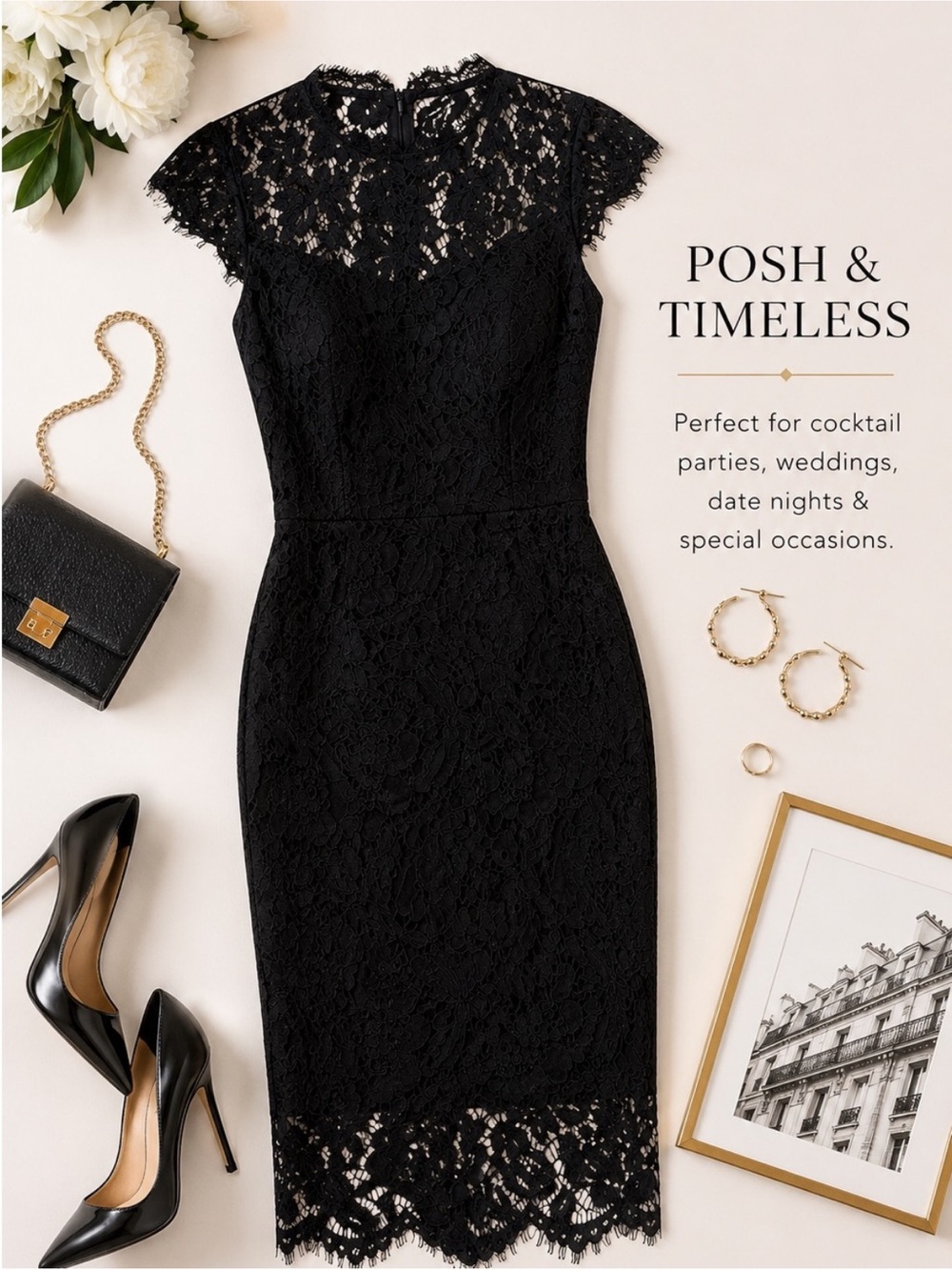 Elegant Black Lace Midi Dress | Wedding
Guest Cocktail Party Size XXL